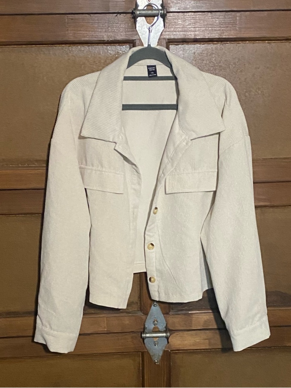 Emery Rose Cropped Corduroy Cream Jacket with Flap Pocket SZ 1XL